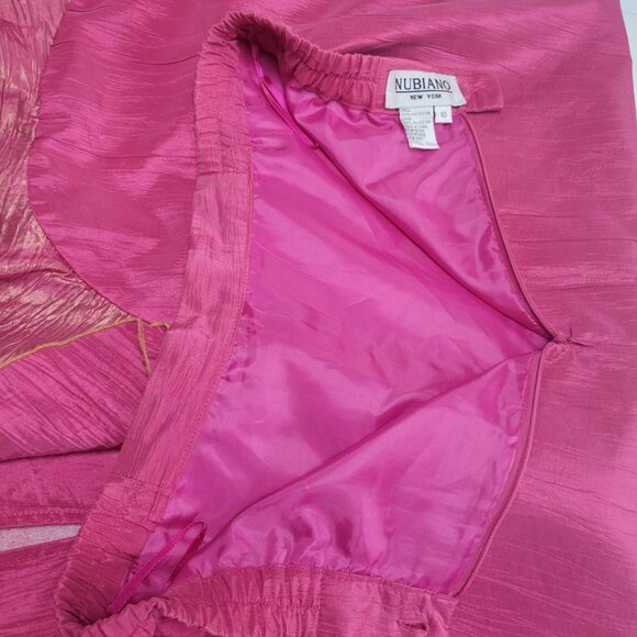 Nubiano New York Fuchsia Ruffled Bohemian Midi Skirt with Gold Trim - Picture 14 of 15